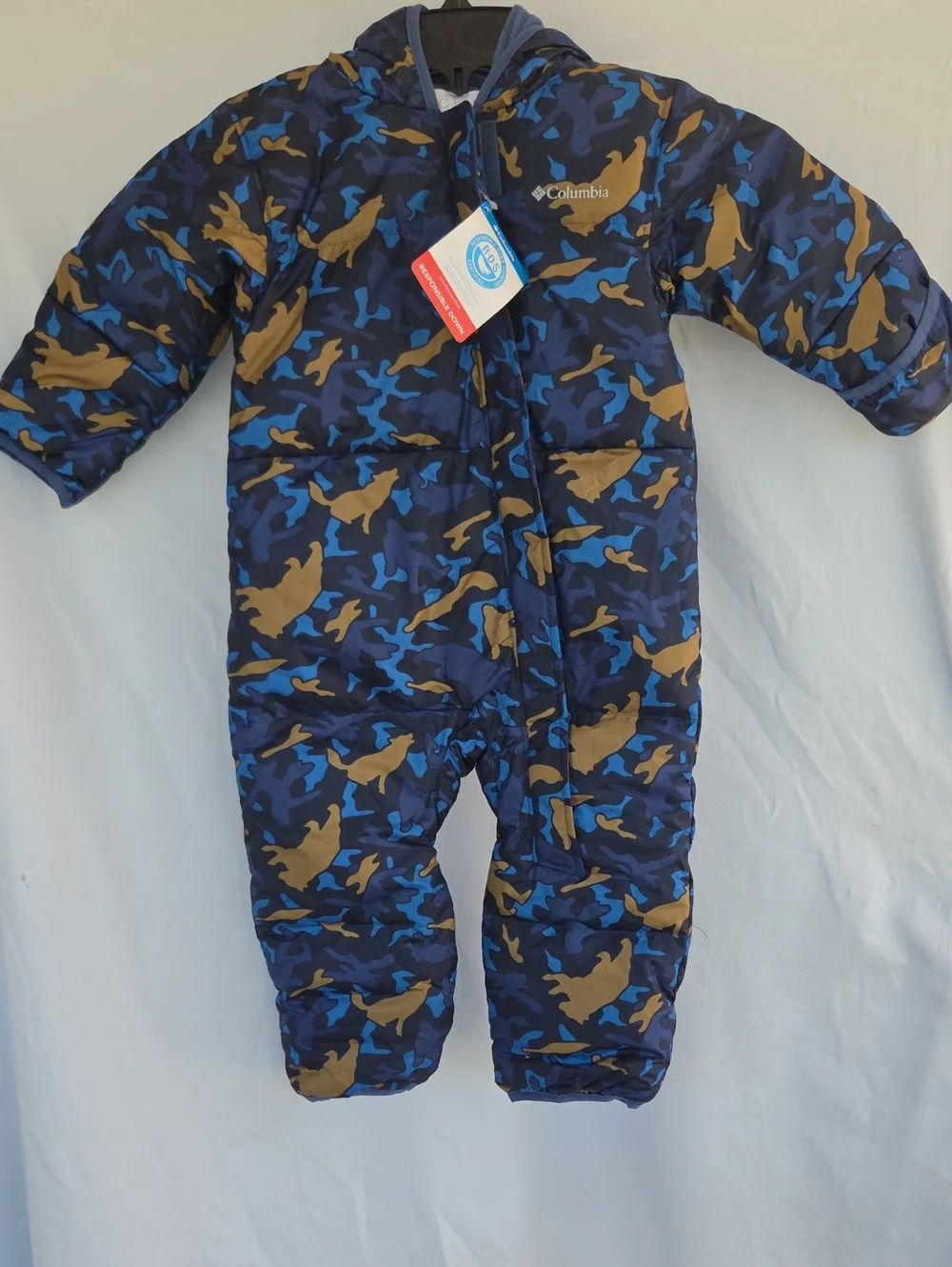 New Columbia Blue & Tan Camo Infant One-Piece Snowsuit Sz 18/24 Mo